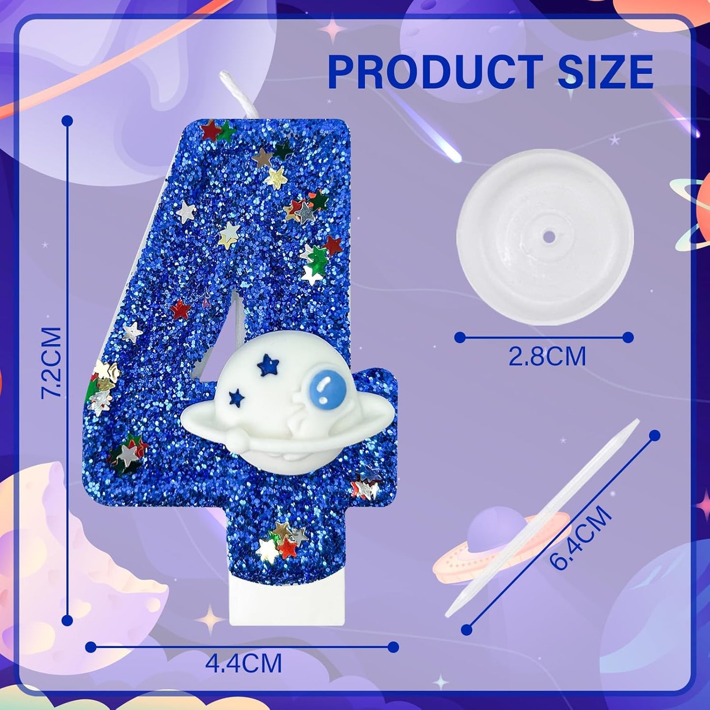 HXOUSE Spaceship Number 4 Birthday Candles - Outer Space Universe Birthday Candles for Cake, 4 Candle Topper for Anniversary Celebrations, Astronaut Rocket Party Decorations for Boys