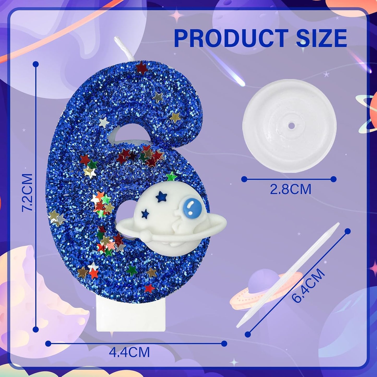 HXOUSE Spaceship Number 6 Birthday Candles - Outer Space Universe Birthday Candles for Cake, 6 Candle Topper for Anniversary Celebrations, Astronaut Rocket Party Decorations for Boys