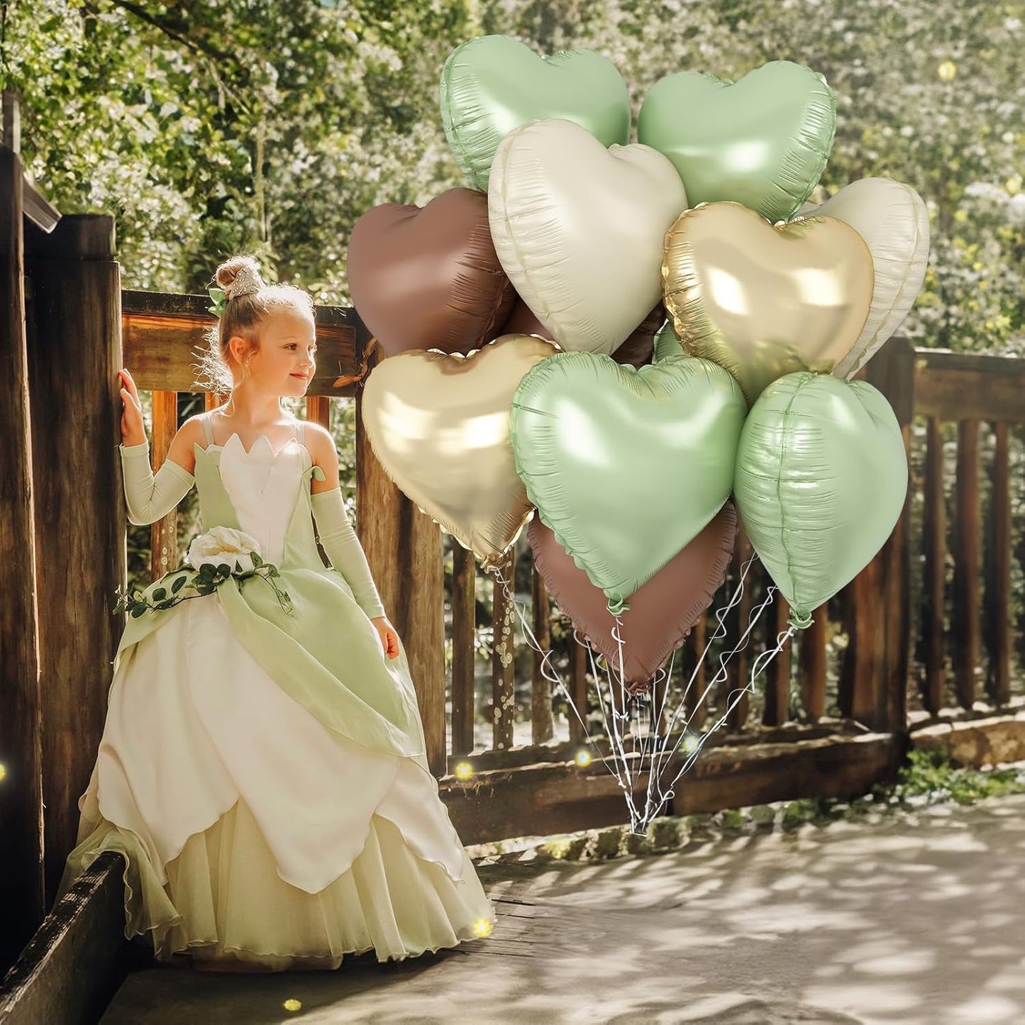 Green Gold Brown Heart Balloons, 12Pcs Retro Green Pastel Gold Beige Coffee Heart Shape Foil Balloons Olive Neutral Tan Cream Balloon for Boho Woodland Birthday Camo Army Hunting Baby Shower
