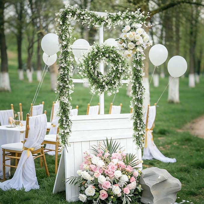 RECUTMS Faux Eucalyptus Garland Plant Fake Vines, Artificial Hanging Eucalyptus Leaves Greenery Vines for Wedding Backdrop Arch Wall Party Home Bedroom Decor Indoor Outdoor(White)