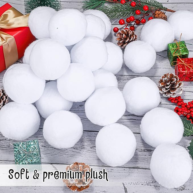 Elcoho 50 Pieces 2 Inch Artificial Snow Toy Ball Set with Bucket for Storage Kids Snow Fight Ball Realistic Snow White Plush Toss Ball for Kids Toss Game Winter Snow Fight Indoor Outdoor Xmas Decor