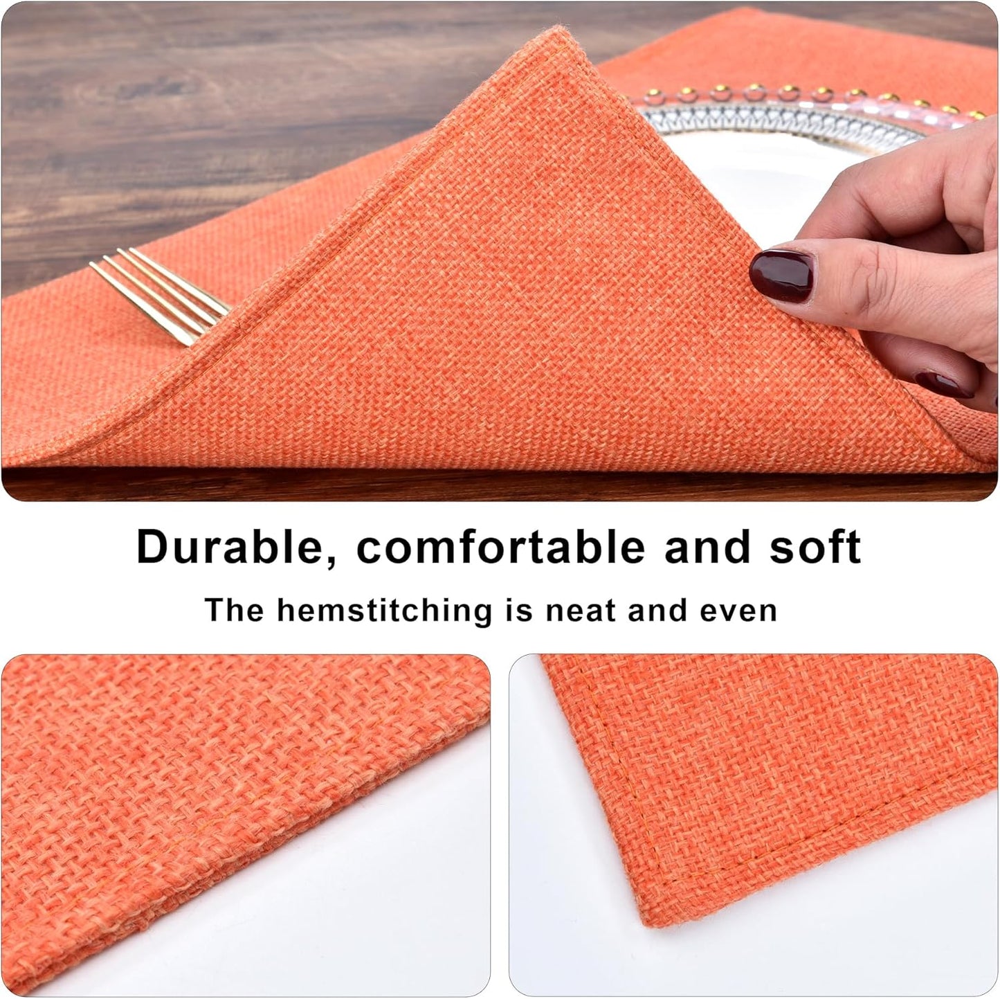SLKQG Thanksgiving Linen-Look Placemats Set of 8 - Heat Resistant & Machine Washable Table Mats for Holiday Dining, Double-Layered Fabric for Family Gatherings - Indoor Outdoor Use (8, Orange)