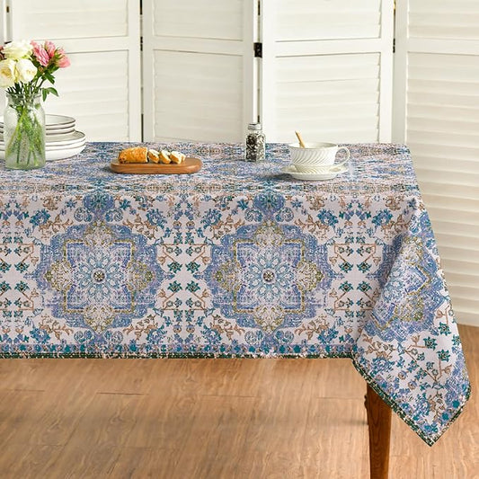 Horaldaily Boho Bohemia Style Tablecloth 60×104 Inch Rectangular, Blue Vintage Country Rustic Farmhouse Magical Fall Orange Washable Seasonal Table Cover for Party Picnic Dinner Decor