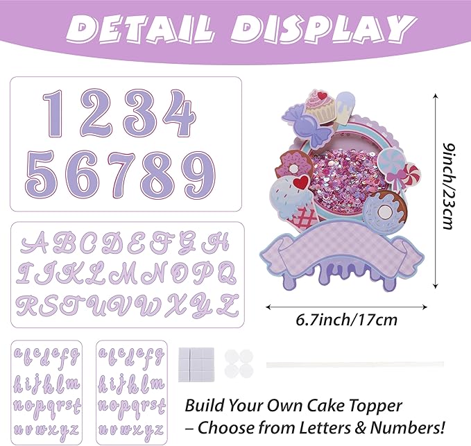 Coucoland Personalized Cake Topper - Ice Cream Candy Glitter Decor with Custom Name Age for Baby Shower Birthday Party Supplies