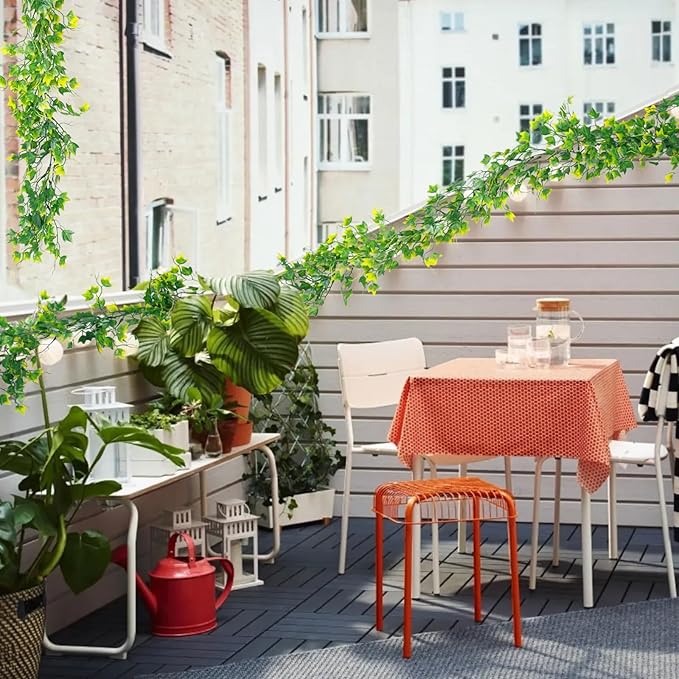Fake Greenery Vines Artificial Vines Outdoor Greenery Wall Vines Green Leaves Decor Plastic Plants for Wedding Bouquet Party Shelf Office Proch Wedding Backyard Arch Outdoor Decor(Yellow)