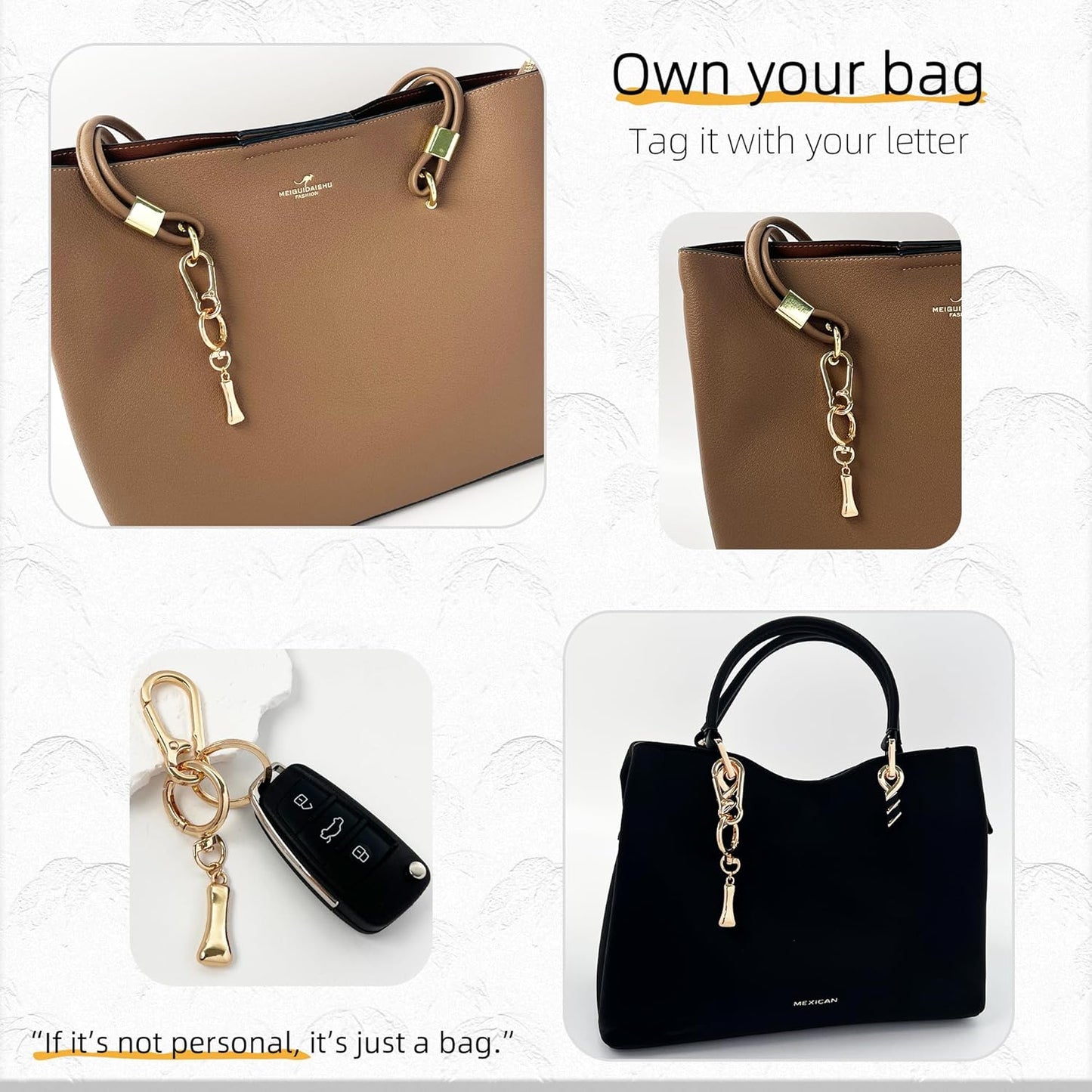 Gold Bubble Heart Initial Bag Charms for Handbags – Cute Initial Letter Keychain for Women, Purse Charms, Gold Gift