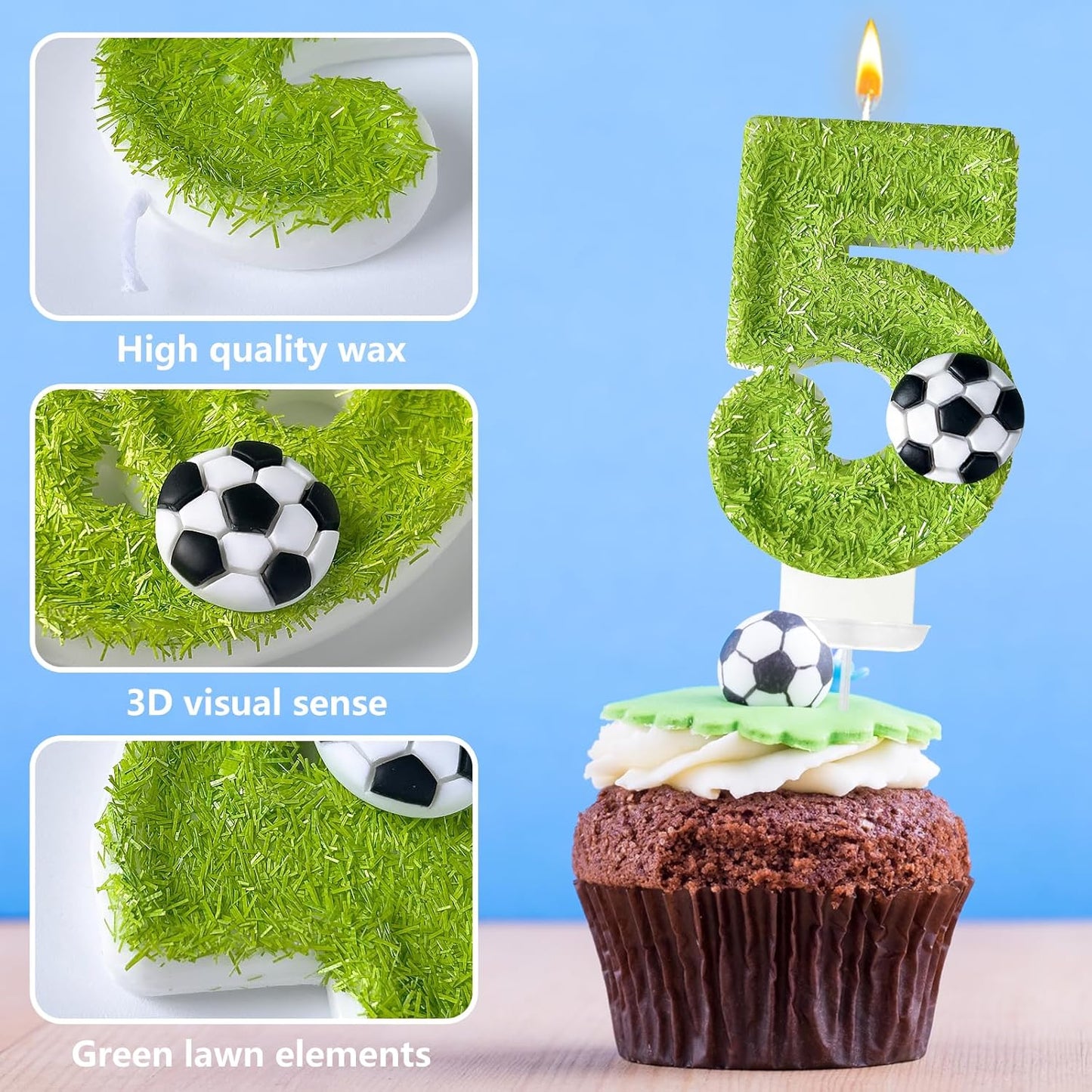 5th Birthday Candles，Soccer Birthday Decorations，Suitable for Girl and boy Cake Toppers, Wedding Cakes, Anniversaries, Party Celebrations, Birthday Decorations
