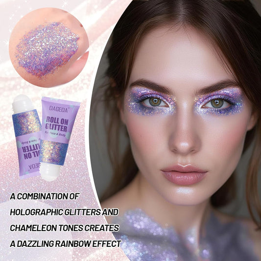DAGEDA 50ml Roll-on Body Glitter,Holographic Eye Face Hair Glitter Gel for Festival Outfit Mermaid Accessories,Chameleon Color Body Shimmer Makeup Rave Outfits Accessories for Women (Mermaid)