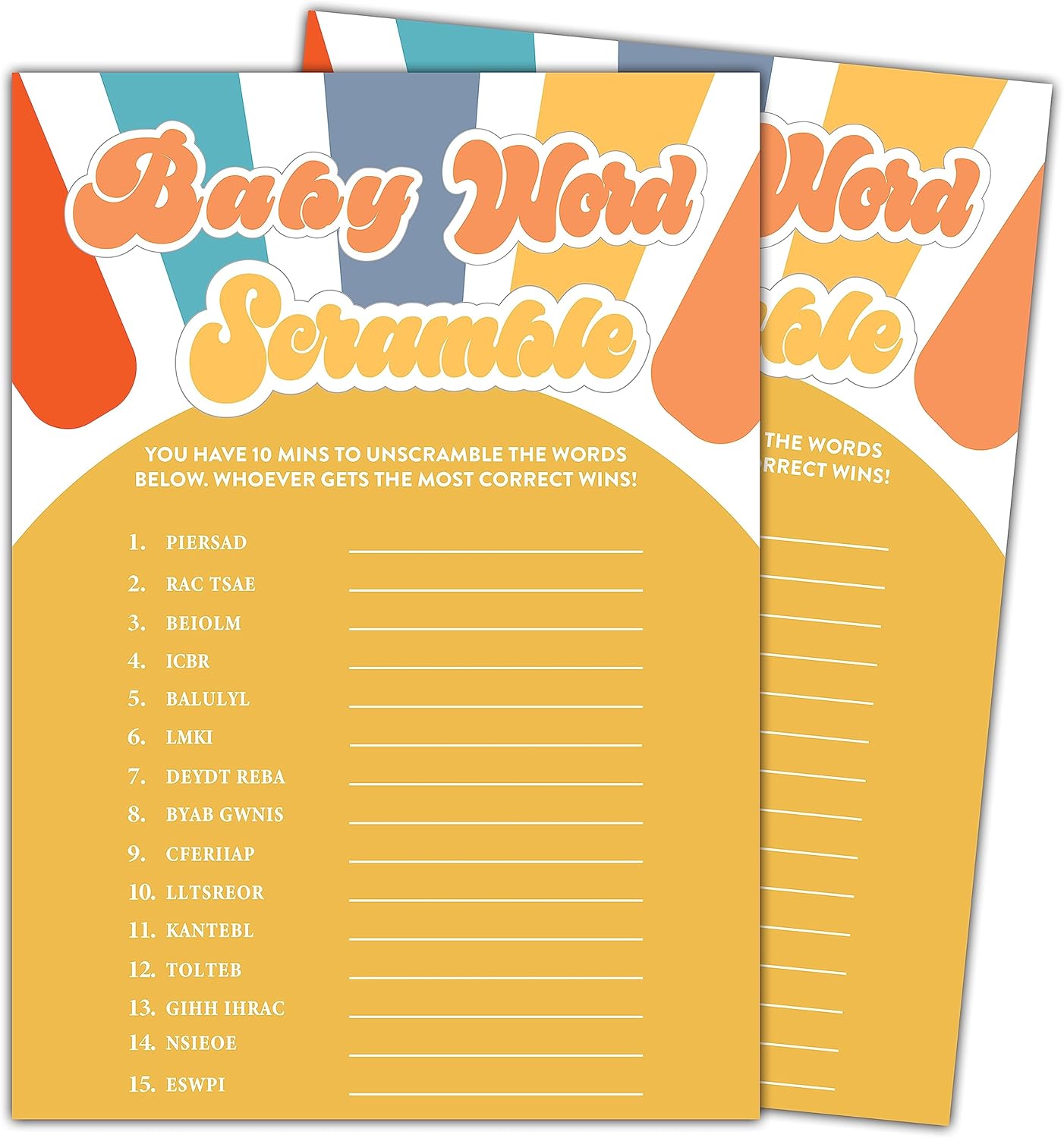 YSTEP Boho Sunshine Baby Shower Games for Boy, 30 Baby Word Scramble Game Cards with 1 Answer Card, Gender Reveal Party Supplies Favors (5"x7") -A01