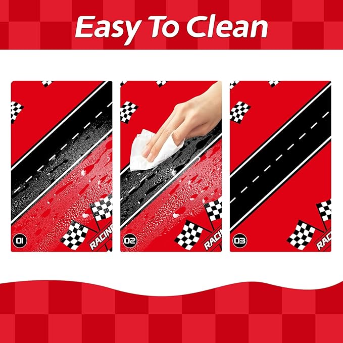 Childom 3Pcs Racing Car Plastic Tablecloth, Race Birthday Party Decorations, 54'' x 108'' Checkered Table Cloth Decor, Favors Rectangular Tablecloth for Boys Baby Shower Home