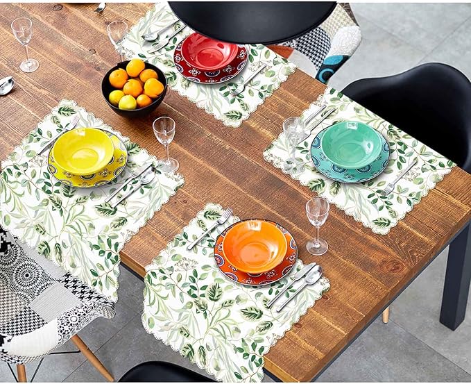 Yibeas Green Leaves Cloth Table Napkins Set of 4 Summer Greenery Floral Nature Botanical Plants Table Decoration Dinner Napkins for Kitchen 18 x 18 inch