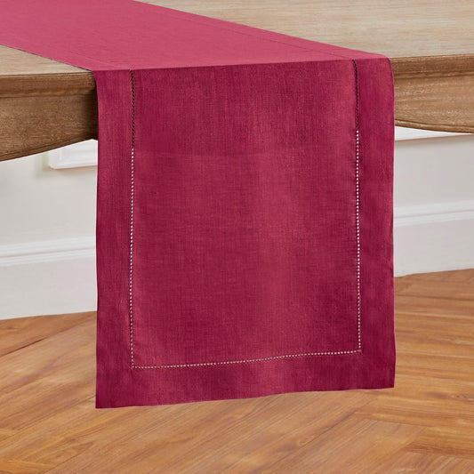 Solino Home Linen Table Runner 48 Inches - 100% Pure Linen Beet Hemstitch Table Runner 14 x 48 Inch Ideal for Dresser and Coffee Tables - Fall, Autumn, Thanksgiving, Holiday - Classic Hemstitch