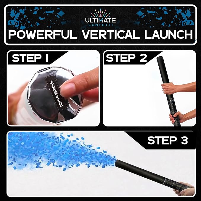 Ultimate Confetti – Handheld Gender Reveal Powder + Confetti Cannon 24” Blue – Non-Toxic Food-Grade Powder Cannon – Pre-Filled, Leak-Resistant Single-Use Cannon– 15–25 ft Outdoor Photo-Ready Explosion