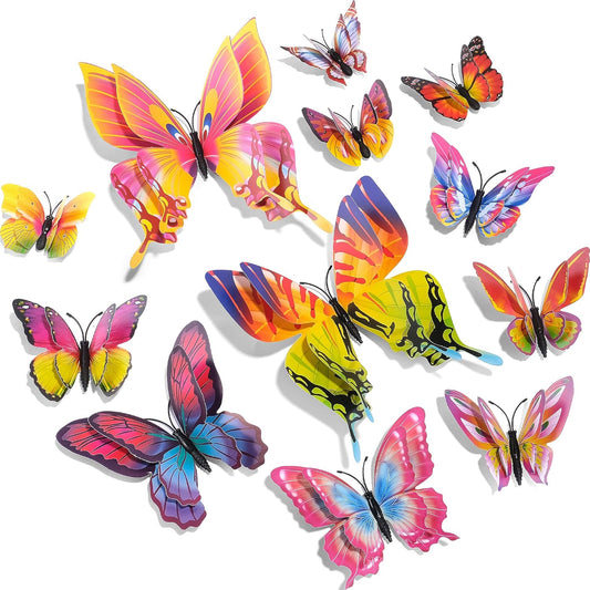 SAOROPEB 3D Butterfly Wall Decor, 24 Pcs Double Layer Butterfly Decorations for Party Decorations Locker Decor Refrigerator Decal, Reusable (Multicolor)