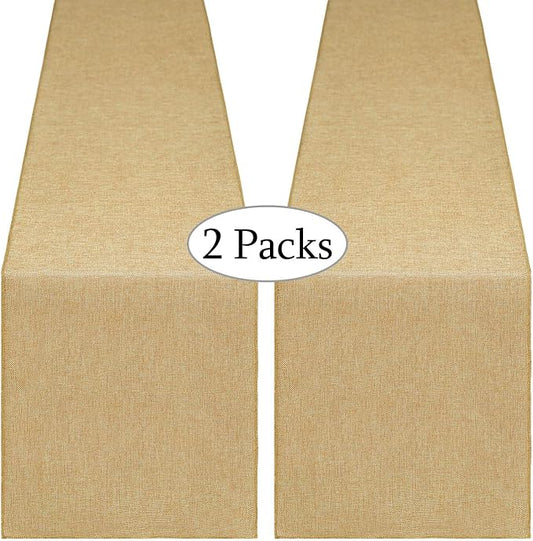 B-COOL 2 Pieces Burlap Table Runners 13x108 Inch Rustic Boho Table Runner Dresser Cover for Farmhouse Macrame Jute Fabric Thanksgiving Party Home Dining Decorations Khaki