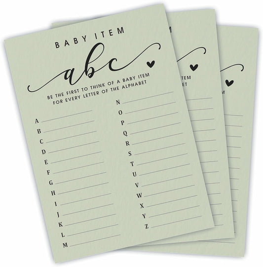 NYCTUG 30 Baby Item ABC Game Cards, 5"X7" Fill-in Alphabet Game for Baby Shower, Gender Reveal, Baby Announcement, Party Game Activity & Supplies - B03