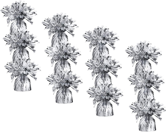 Silver Balloon Weights - Bulk Pack of 72 Heavy Metallic Foil Anchor Weights for Helium Balloons - 4.8'' Base for Bouquet Table Centerpieces & Cluster Floor Party Decorations