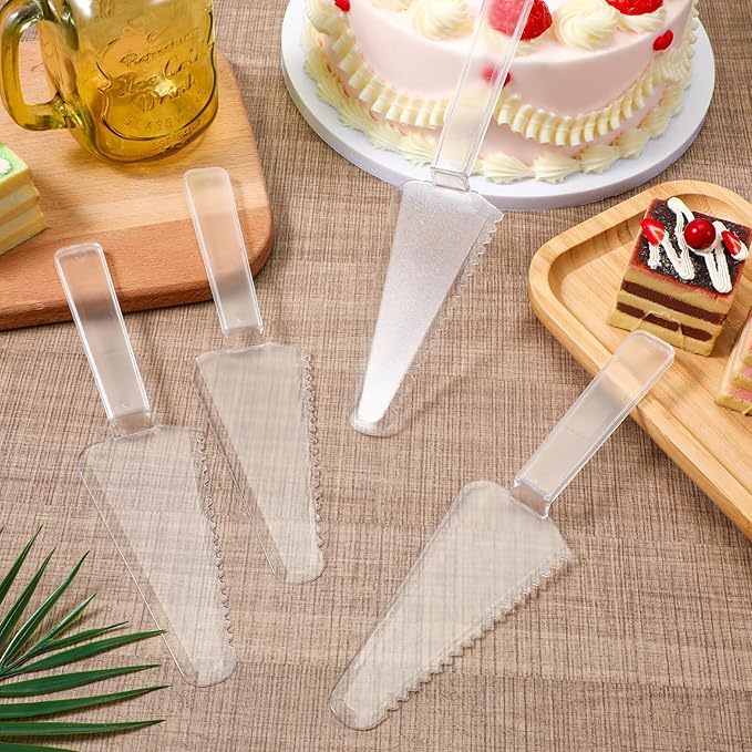 6 Pcs Plastic Cake Cutter Disposable Plastic Pie Server 9.1 Inch Pie Spatula Server Pies Pizza Pastry Slicer Serving Utensils for Kitchen Wedding Buffet Clear
