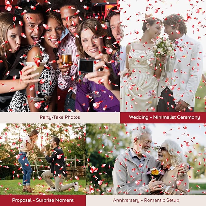 Confetti Cannon 12 Pack Red Party Poppers 12 Inch Biodegradable Red Rose Petal Confetti Poppers, Romantic Wedding Poppers Red Confetti Shooter for Birthday Graduation Wedding Bridal Shower Anniversary