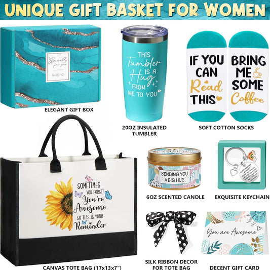 Birthday Gifts for Women Friendship, Self Care Gifts for Women Inspirational Get Well Gift Basket Care Package Thinking of You Christmas Gift for Mom Her Friend Sister Wife Coworker w/ Canvas Tote Bag