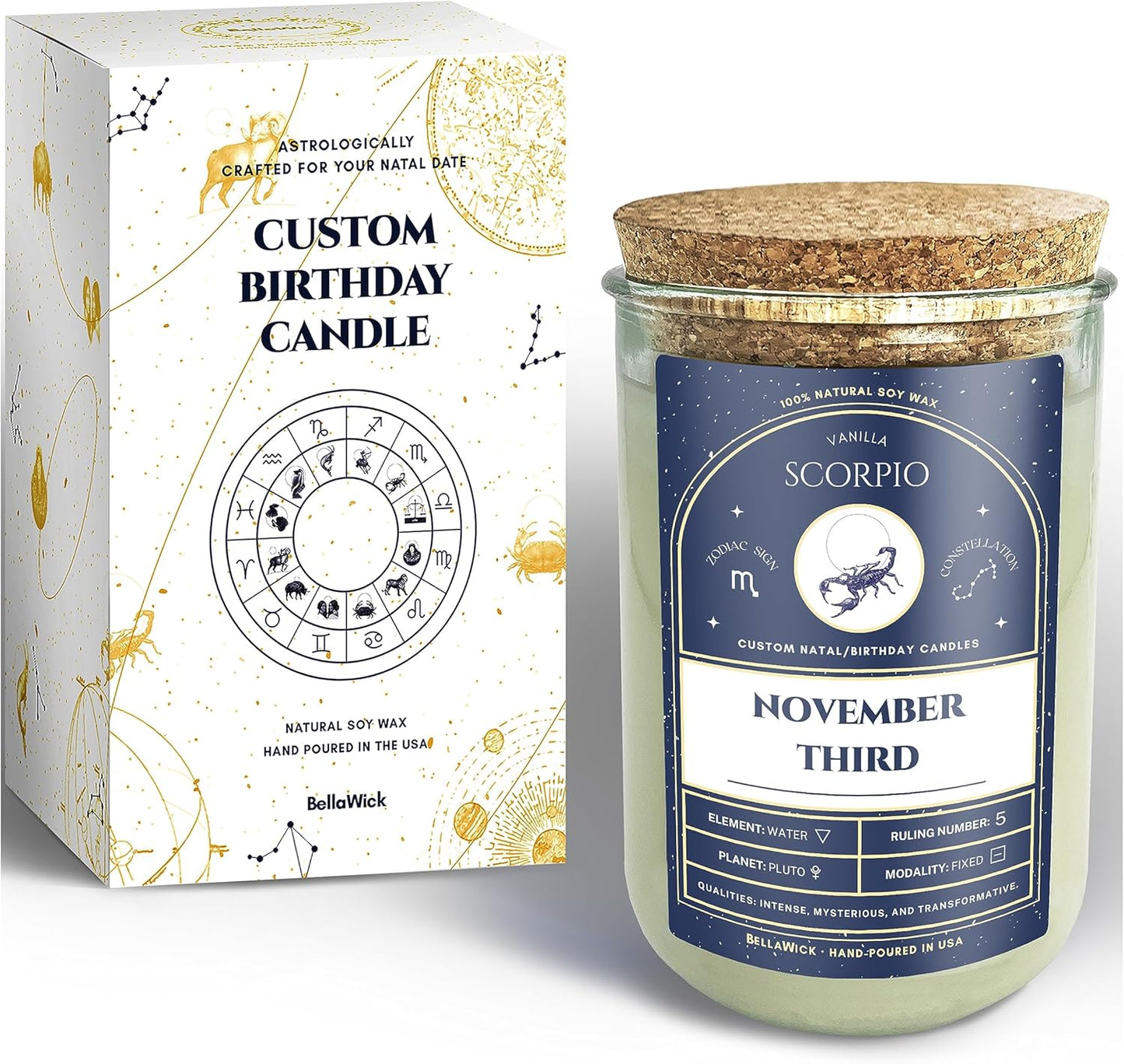 Birthday Candles - Custom Birthdate Astrological Zodiac Scented Candles. Astrology Gifts. All Natural Soy Wax. 75+ Hour Burn Time. Made in USA - November 3