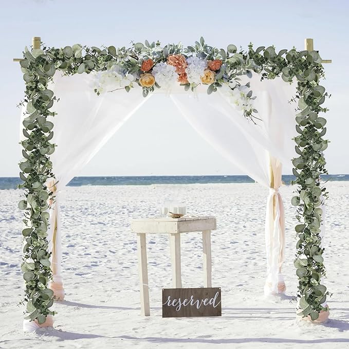 Dolicer 8 Packs 6FT Artificial Eucalyptus Garland, Faux Greenery Garland Hanging Fake Silver Dollar Eucalyptus Leaves Vines for Wedding Backdrop Arch Table Wall Party Home Decor