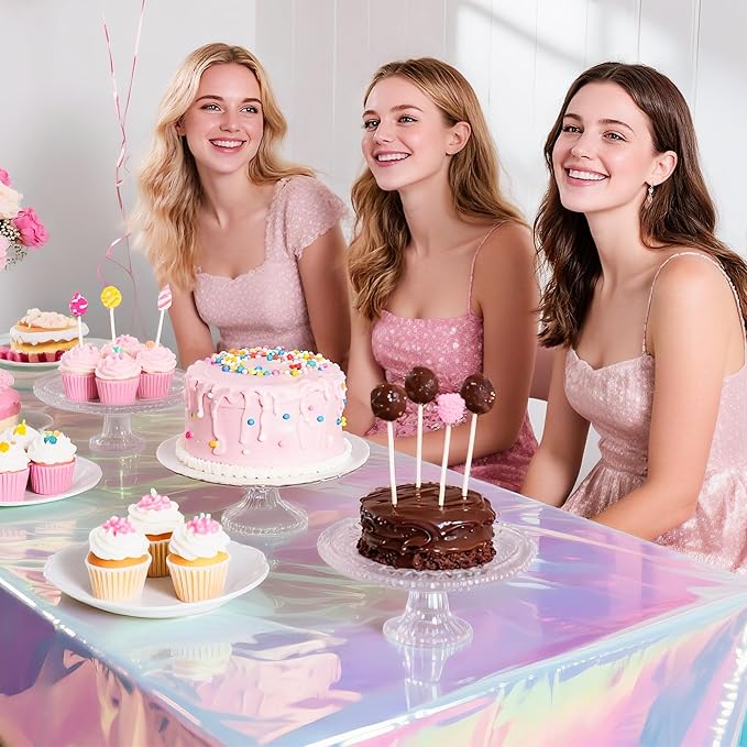 Childom 3 Pack Iridescent Tablecloth,54" x 108" Birthday Party Tablecloths Iridescence Plastic Disposable Table Covers Iridescent Party Decorations,Plastic Tablecloth for Buffet Table,Birthday Decors