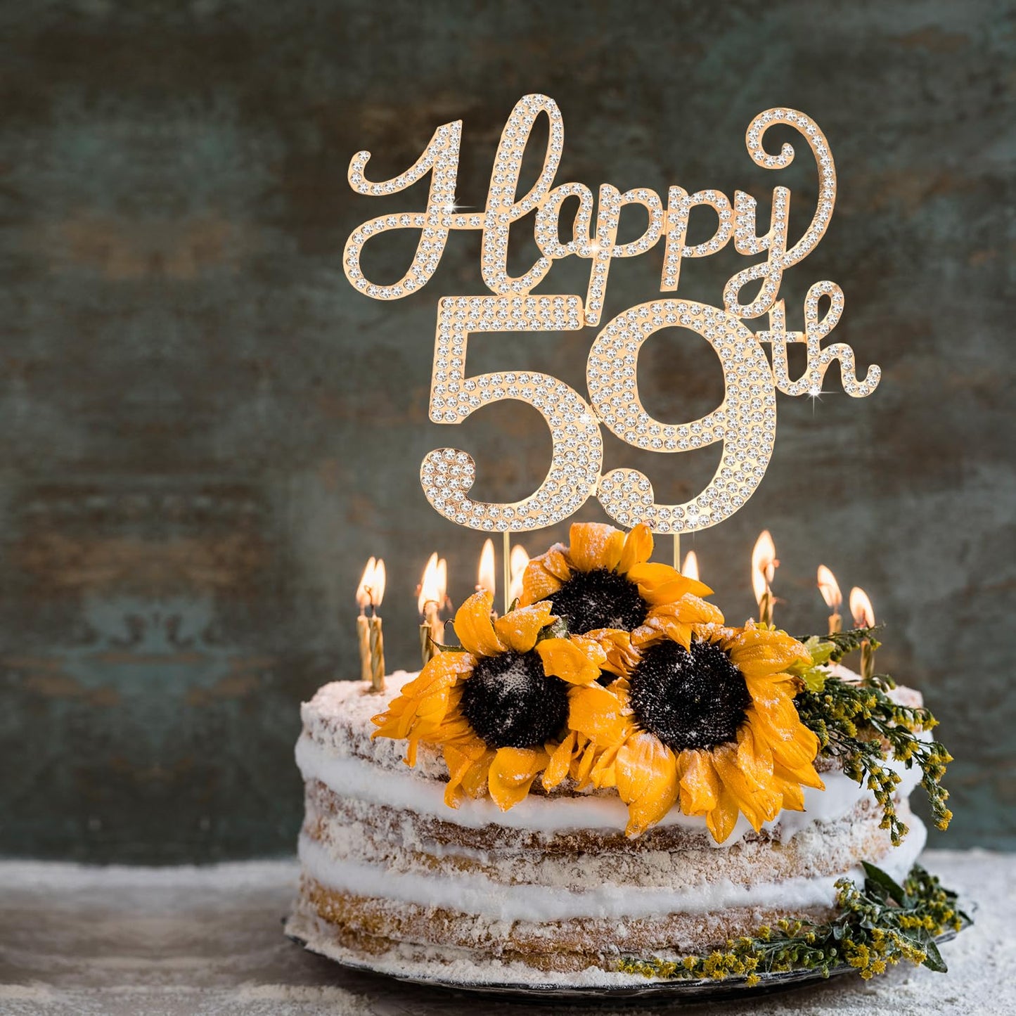 Happy 59th Birthday Decorations,59th Birthday Gold Rhinestone Cake Topper - Cheers to 59 Years Old Bday Party Metal Sparkly Cake Centerpieces Sign.
