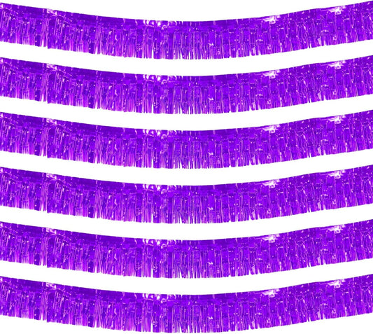 6 Pack 10 Feet Foil Fringe Garland Metallic Tinsel Streamers Banner Wall Hanging Curtain Backdrop Banner for Parade Floats, Thanksgiving, Christmas, Birthday, Halloween Party Decorations(Purple)