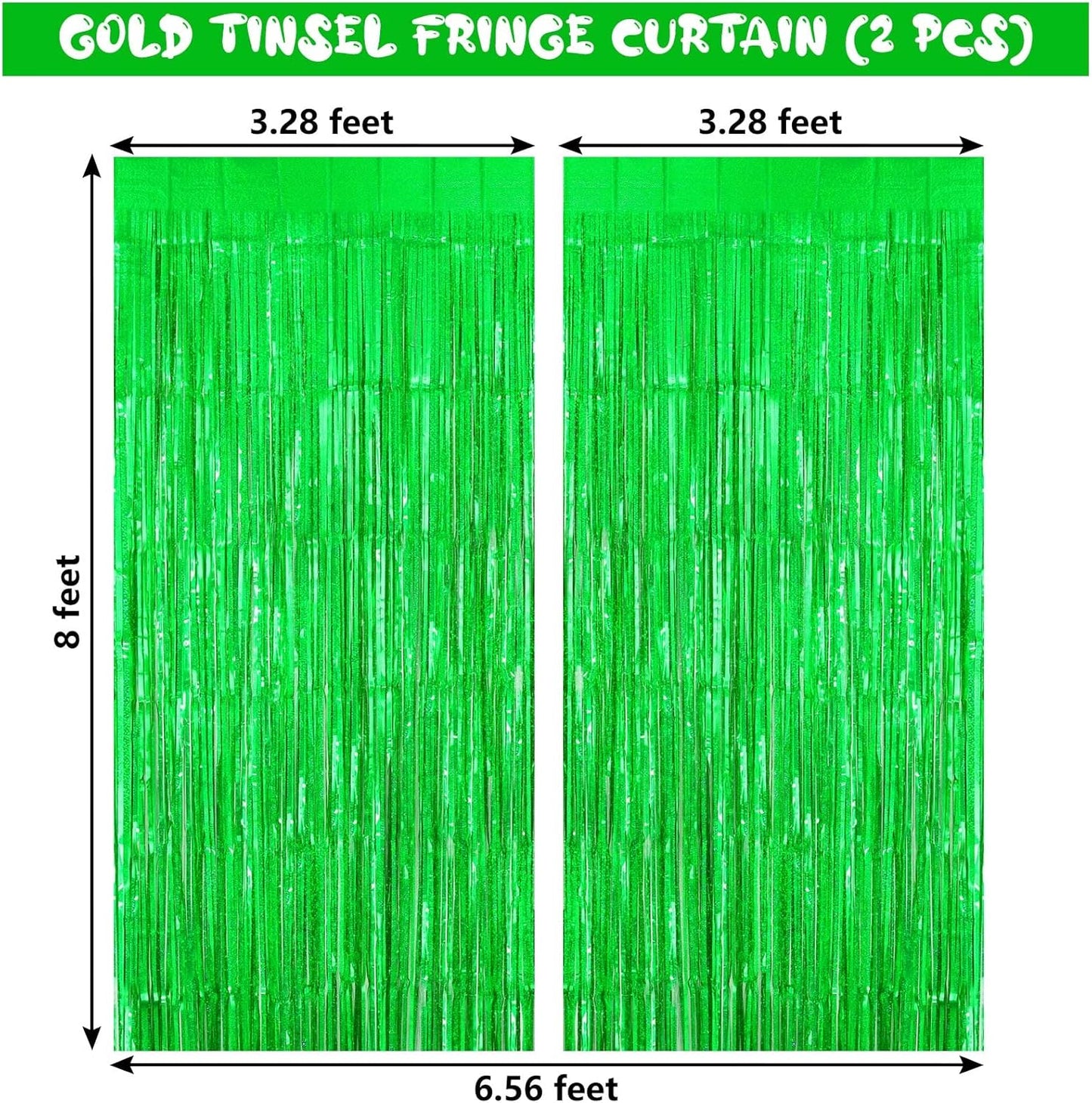 Green Tinsel Foil Fringe Curtain Backdrop, 3.3 x 8.2 ft Metallic Glitter Curtain Streamers, 2 Pack Green Photoboth for Birthday St Patrick's Day Christmas Party Decorations