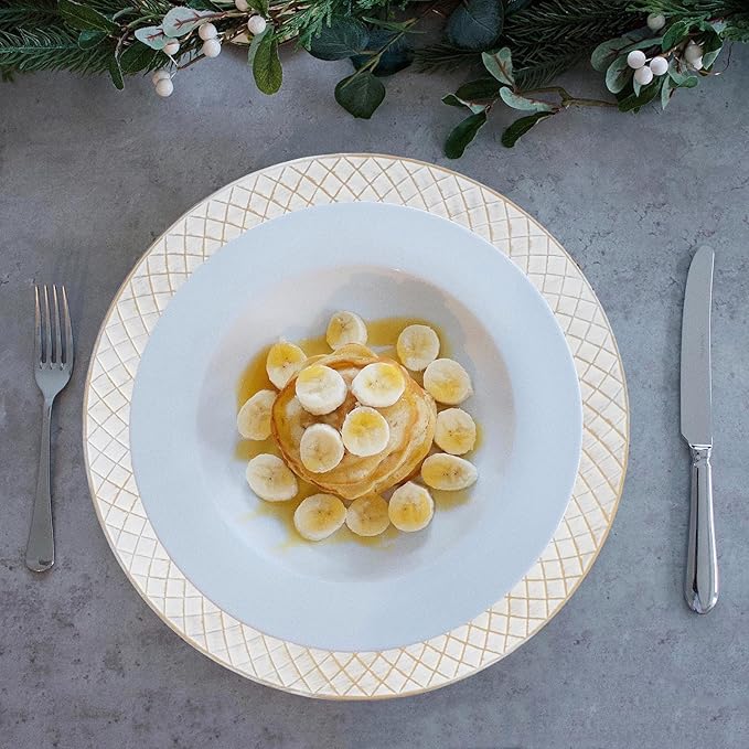 13" Charger Plates Set of 6, Antique Charger Plates Bulk Wedding, Round Dinner Chargers for Party, Birthday (Antique White)