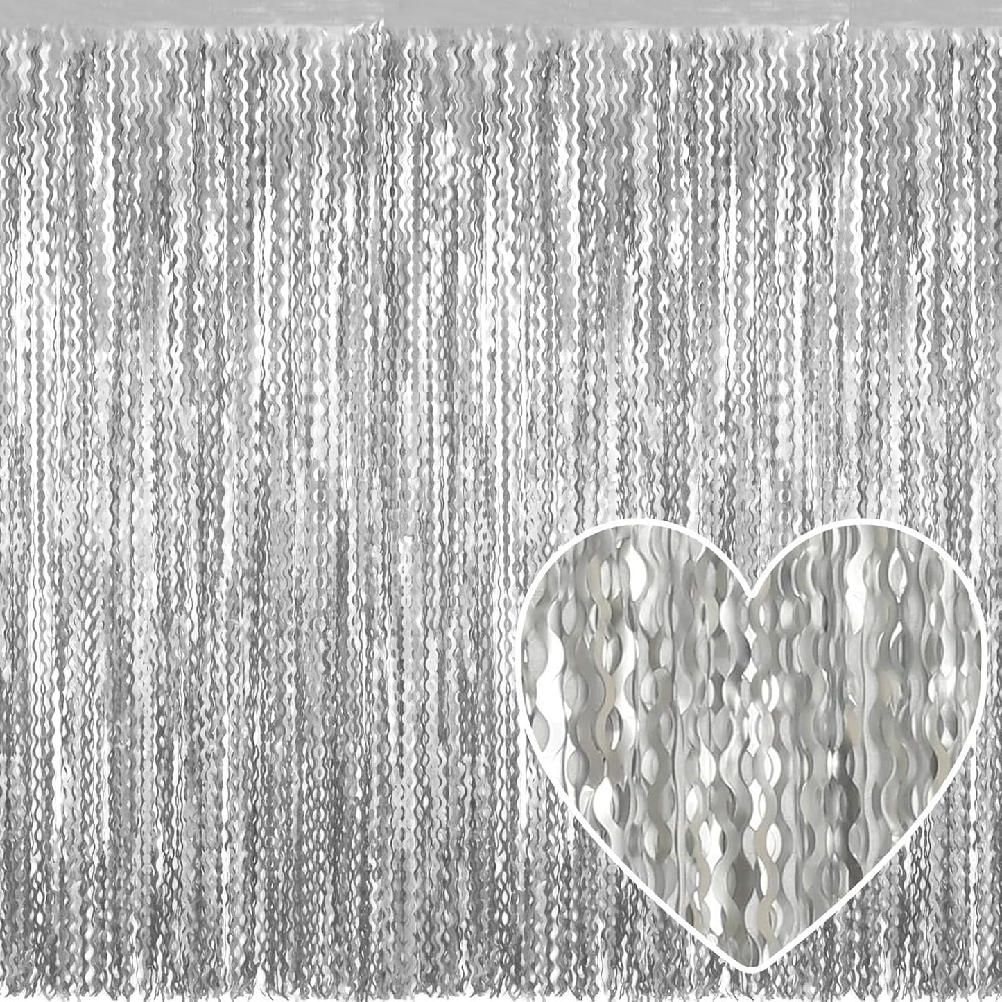 4 Pack Silver Fringe Curtain Backdrop 3.2Ft x 8.2Ft Metallic Tinsel Foil Fringe Streamers Background for Photo Booth Mother's Day, Easter, Carnival, Birthday, Wedding Party Decoration