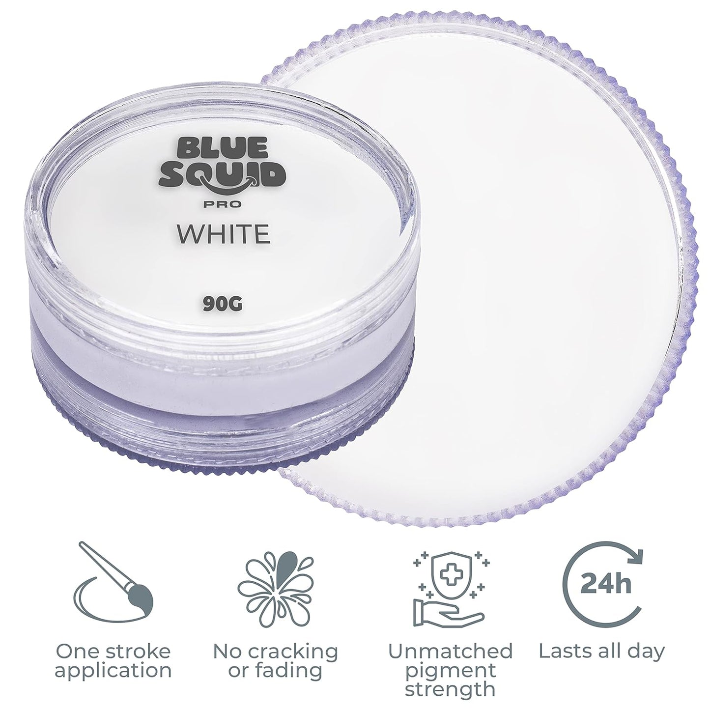Blue Squid PRO Face Paint - Professional Water Based Single Cake Facepaint & Body Paints - SFX Makeup, Kids Adults Face Painting for Costume, Halloween, Cosplay - Classic White 90g / 3oz