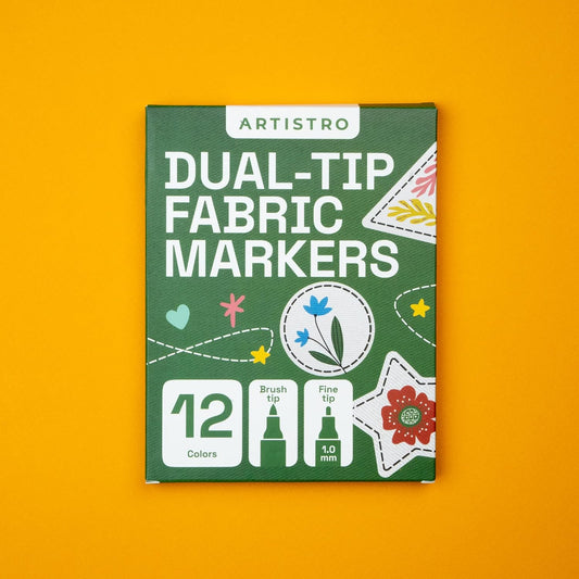 ARTISTRO 12 Dual-Tip Fabric Markers - Fabric Decorating Kit - Permanent for Clothes - Acrylic Paint Pens for Sneakers, Bags, Shoes, Textile, Canvas, Sewing, Craft, DIY - Brush and Fine Tip