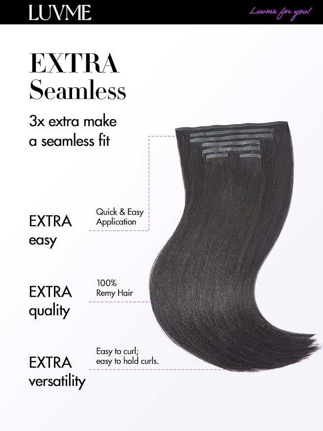 LUVME Yaki Straight Seamless Clip in Hair Extensions 110g, 16 Inch Natural Black, 100% Real Remy Human Hair, Soft Full Volume, Easy Clip Ins for Daily Wear, Work, Parties & Weddings