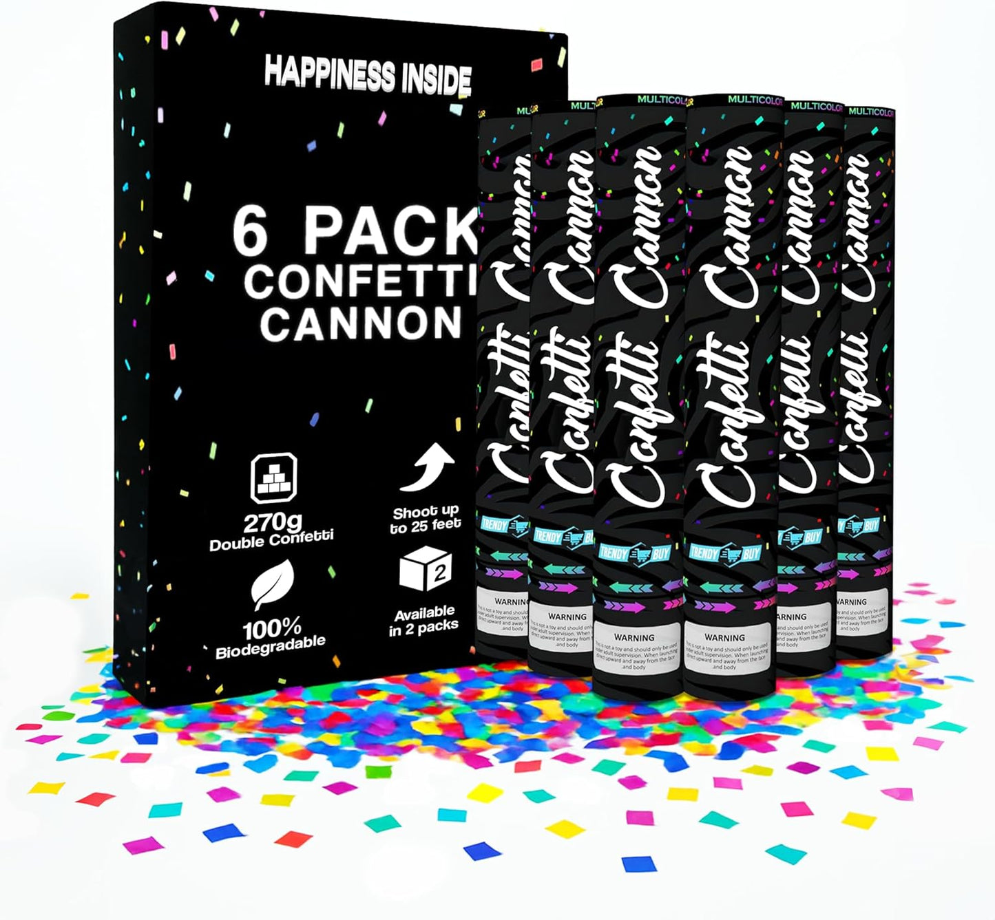 Multicolor Confetti Cannon 6pc, Biodegradable Confetti Poppers Bulk, Party Poppers for 2025 New Year’s Eve, Christmas, Birthdays & Celebrations, Confetti Blaster Shooters