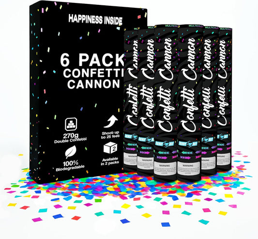 Multicolor Confetti Cannon 6pc, Biodegradable Confetti Poppers Bulk, Party Poppers for 2025 New Year’s Eve, Christmas, Birthdays & Celebrations, Confetti Blaster Shooters