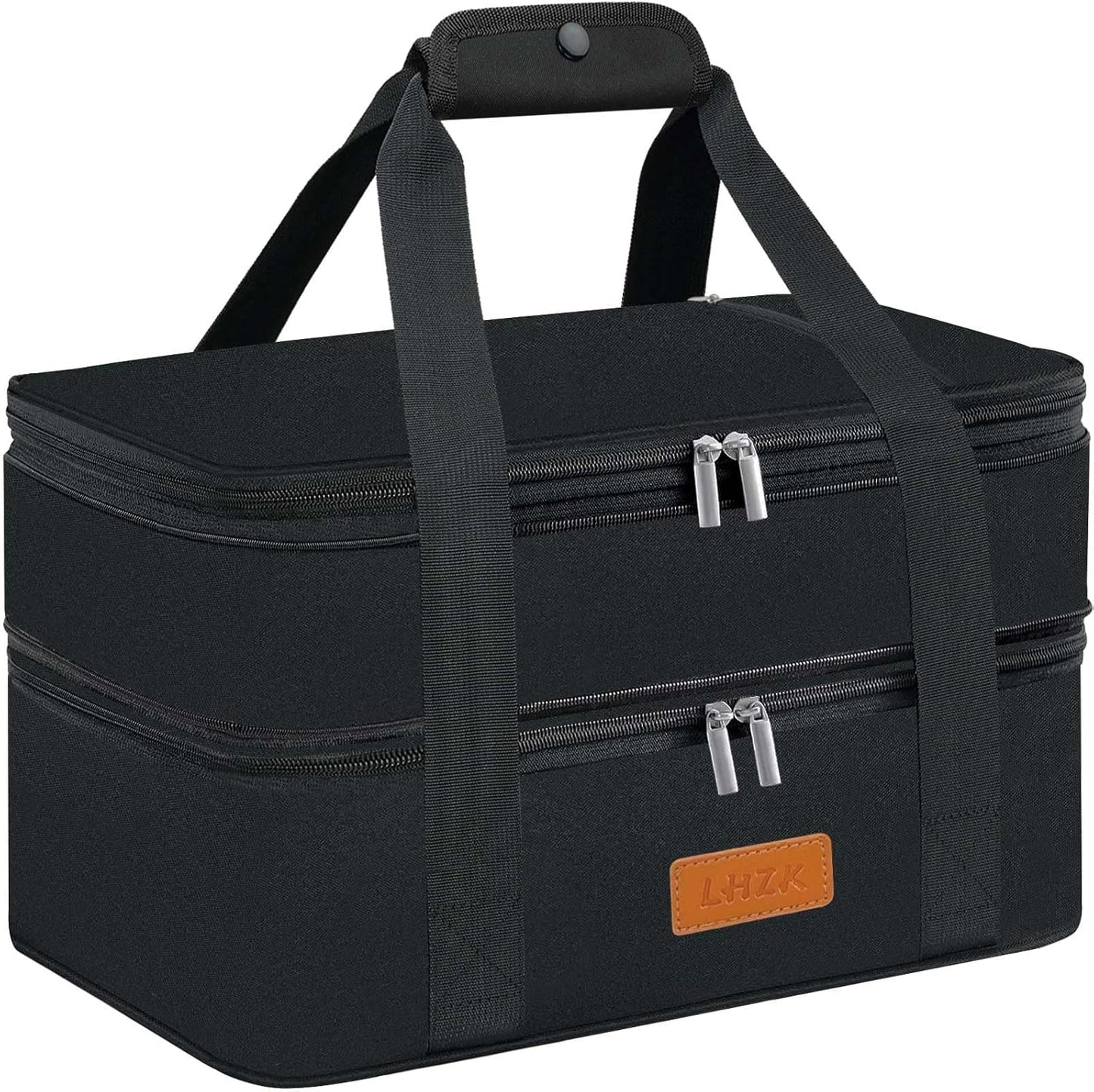 LHZK Double Insulated Casserole Carrier, Expandable Casserole Carriers for Hot or Cold Food, Insulated Food Carrier for Travel, Parties, Picnic, Fits 11 x 15 or 9 x 13 Baking Dish(Black)