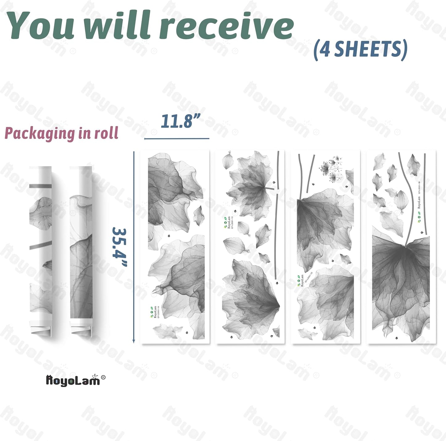 59.1'' x 49.6'' Huge Flower Petal Wall Decals Living Room Floral Wall Stickers Removable Peel and Stick Waterproof Wall Art Decor Stickers for Bedroom Bathroom Office (Gray)
