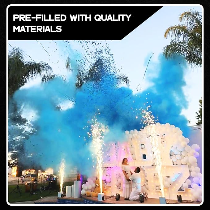 Ultimate Confetti – Handheld Gender Reveal Powder + Confetti Cannon 24” Blue – Non-Toxic Food-Grade Powder Cannon – Pre-Filled, Leak-Resistant Single-Use Cannon– 15–25 ft Outdoor Photo-Ready Explosion