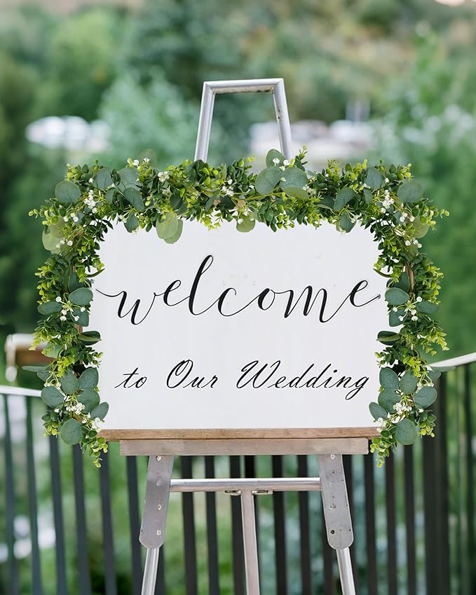 Vlorart 6ft Eucalyptus Garland with Boxwood and White Florals, Mixed Greenery Eucalyptus Garland for Wedding Arch, Backdrop, Table, Mantel and Home Decor