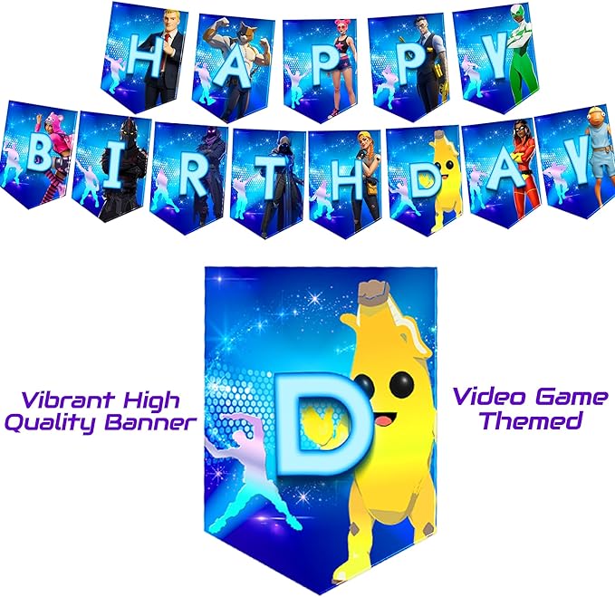 Gaming Birthday Decoration, Video Game Banner, Balloons, Toppers, Tablecloth