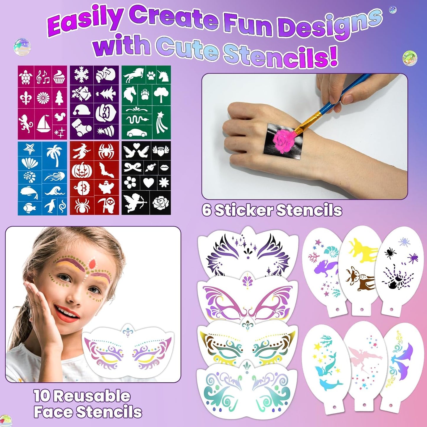Face Painting Kit for Kids – 26 Colors Non-Toxic Face & Body Paint Palette with Brushes, Stencils, Glitter & Gems for Parties, Halloween, Festivals, School Events, and Creative Play