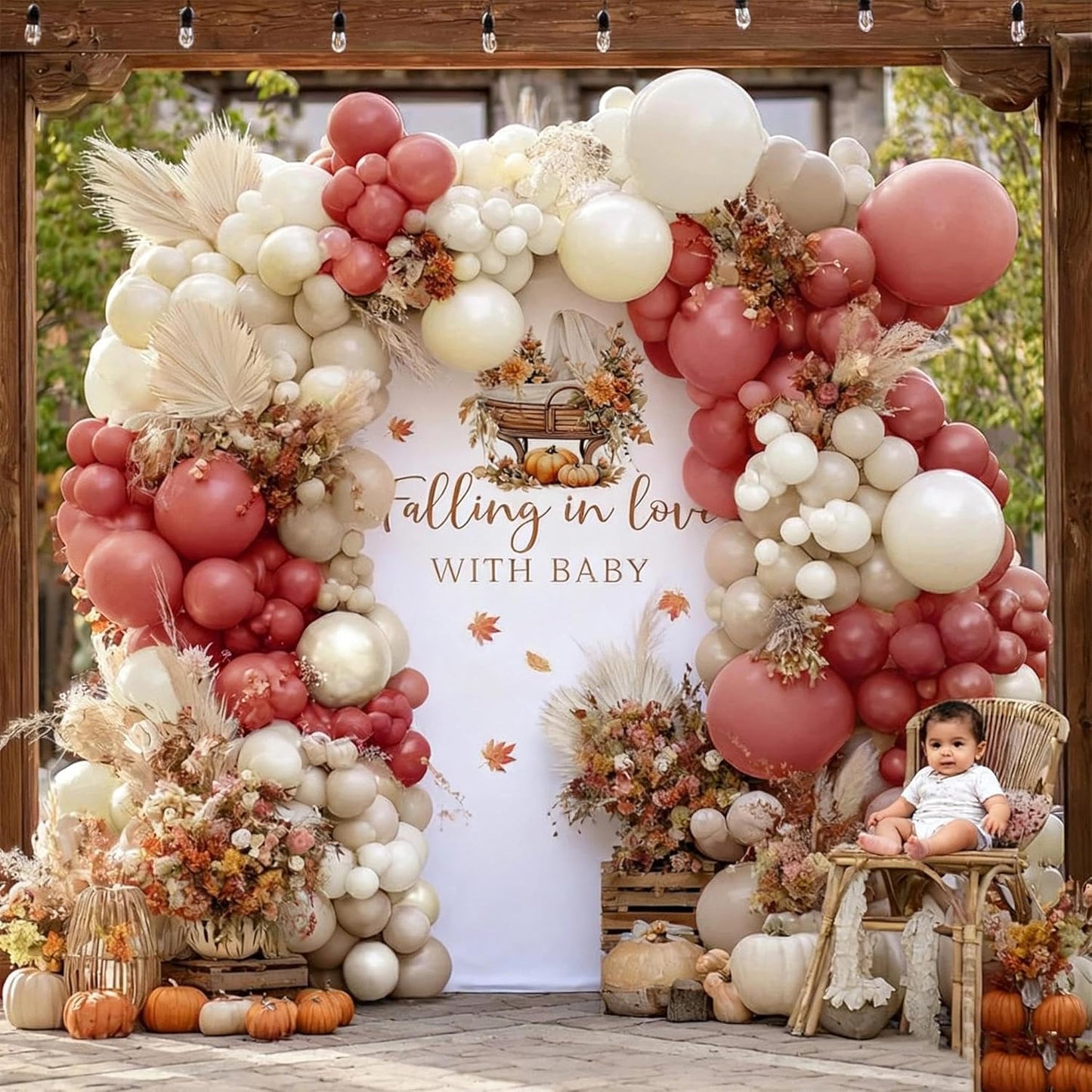 Dusty Pink Cream White Balloon Garland, Double Stuffed Rose Pink Sand White Pearl Balloon Arch Kit for Boho Bridal Shower Wedding Baby Shower Birthday Fall Thanksgiving Party Decorations