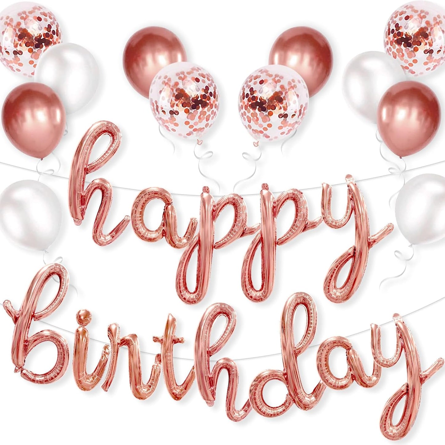 Rose Gold Happy Birthday Balloons Banner, 25 pcs Cursive Letters Balloons Sign with Latex Balloons, Pink Happy Birthday Banner, Rose Gold Happy Birthday Party Decorations for Women Gril Birthday Decor
