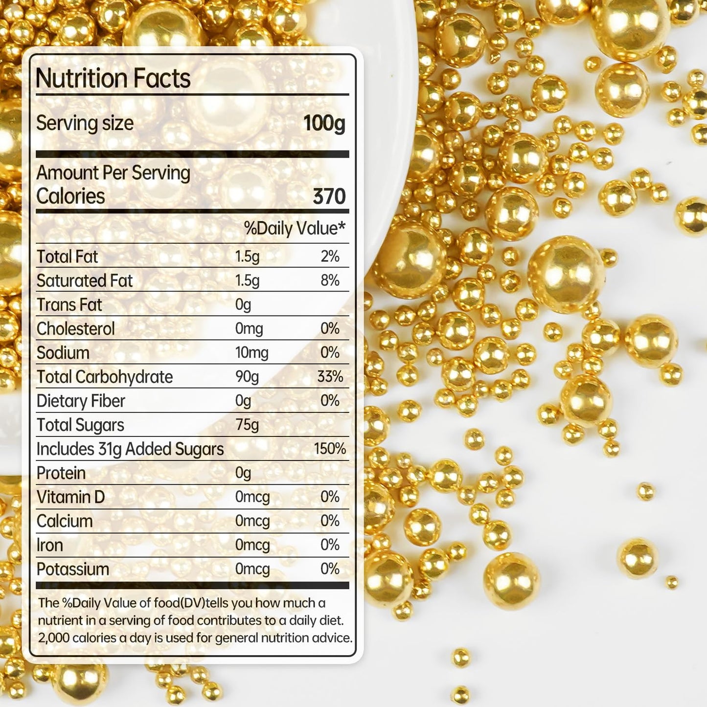 Gold Pearl Sprinkles for Cake Decorating, 150g/5.29oz, Mix Size, Edible Sugar Candy Pearls, Cake Decorations, Cupcake, Cookies, Foodgrade Topper, Holiday, Wedding Party, Easter, Christmas Supplies
