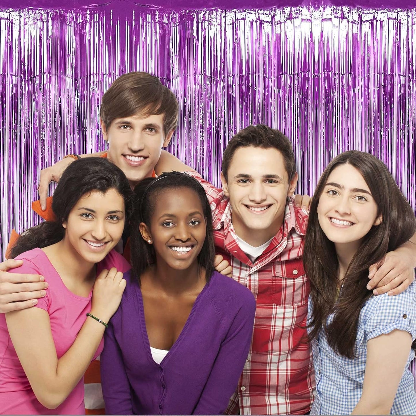 4 Pack Light Purple Foil Fringe Curtain Backdrop, 3.28Ft x 6.56Ft Metallic Tinsel Foil Fringe Streamers Curtains for Photo Booth, Wedding, Thanksgiving, Birthday, Christmas, Halloween Party Decoration
