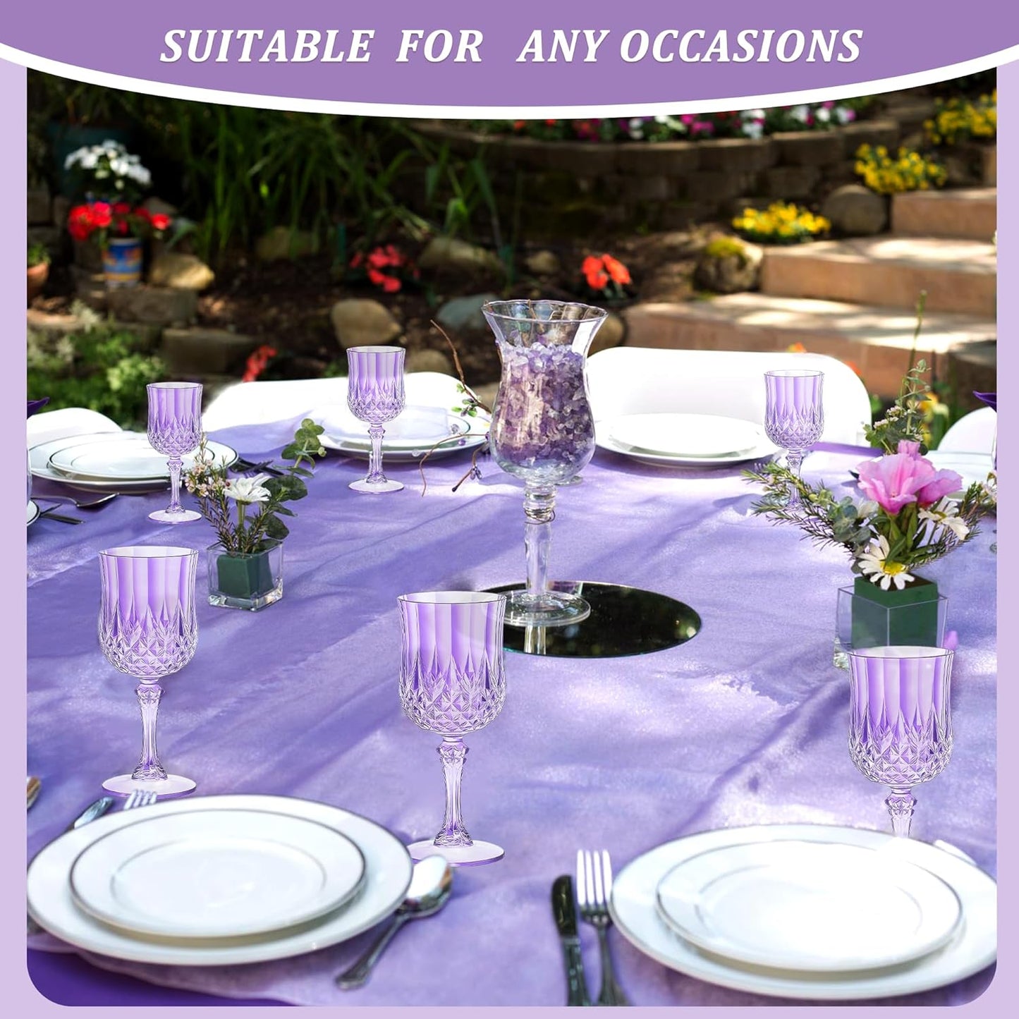 48PCS 7OZ Purple Wine Plastic Glasses, Drinking Champagne Glasses Flutes Crystal Vintage Water Unbreakable Goblets for Wedding, Parties