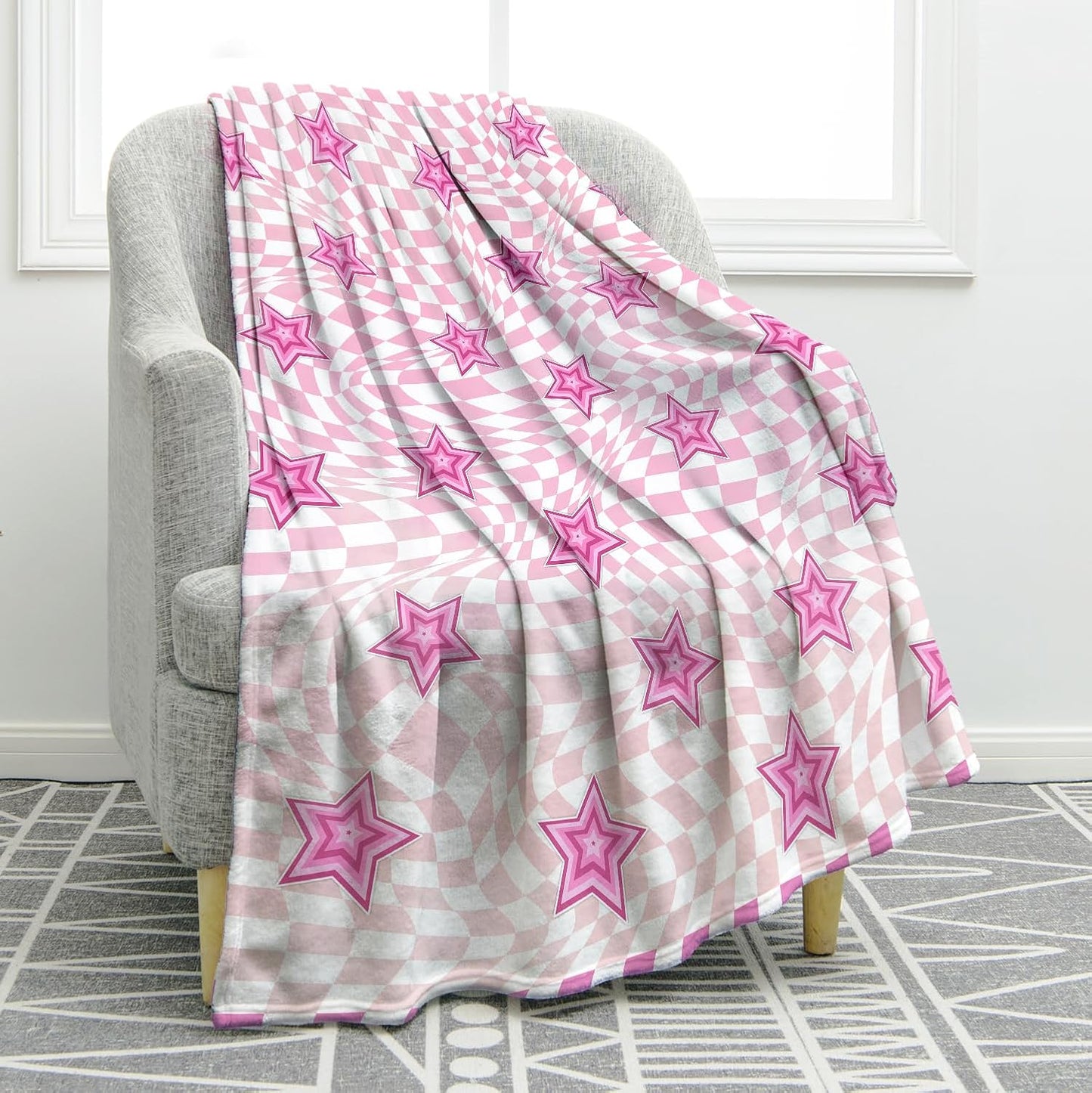 Jekeno Abstract Checkered Stars Throw Blanket Gifts for Women Girls Her, Birhtday Christmas Graduation Gifts for Her, Soft Microfiber Blankets Checkerboard Decor for Home Bed Couch