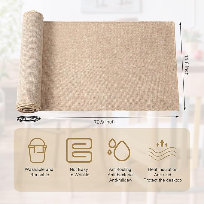 Breling 6 Pcs Burlap Table Runner 12 x 71 Inch Rustic Linen Table Runner Farmhouse Decor Burlap Woven Fabric Placemat for Wedding, Home Dining, Coffee, Party, Holiday Decorations